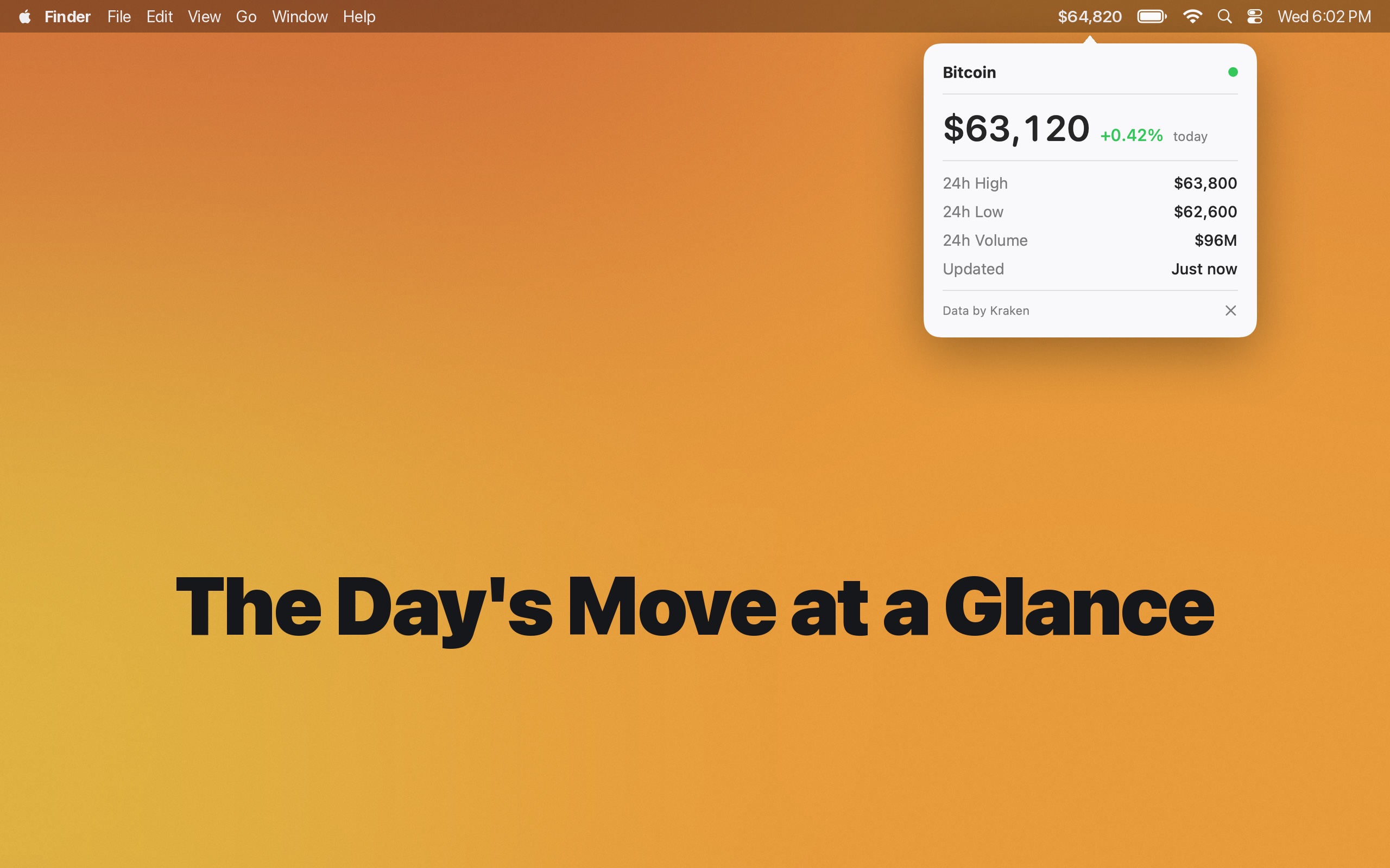 Satova's price in the Mac menu bar among other status items