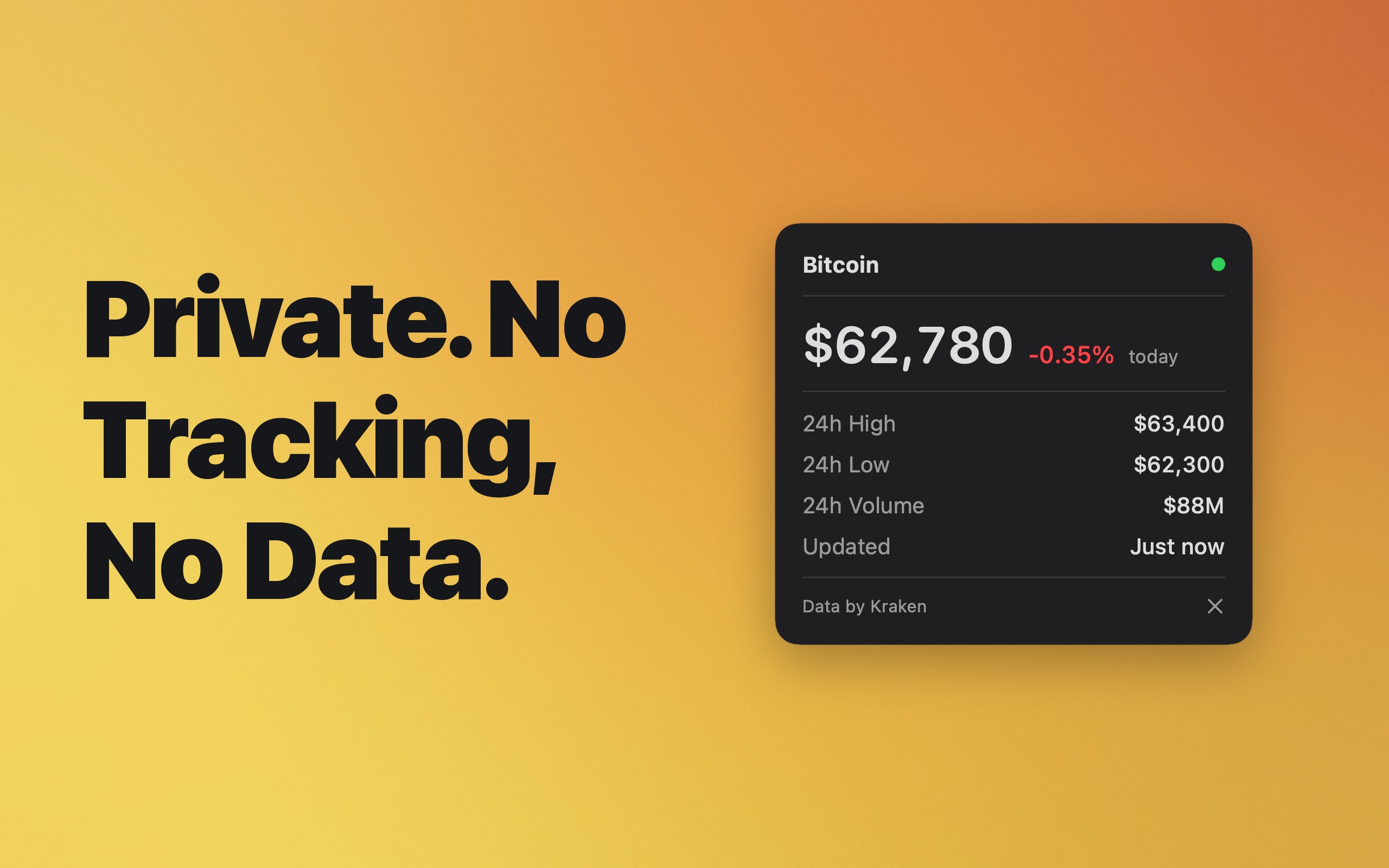 Satova showing the day's Bitcoin move, private and simple